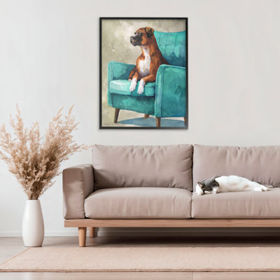Majesty Boxer on Armchair Framed Giclee, design by George Dyachenko