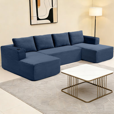 Enn Assembly Free,Corduroy Upholstery Sofa, Cloud Sectional Couch with L-Shape Chaise
