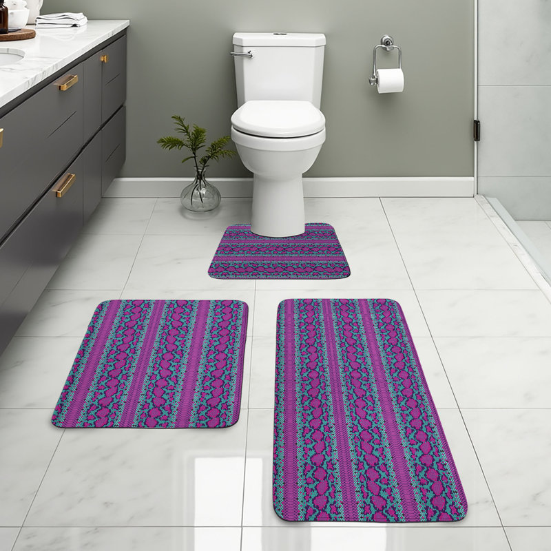  Ensemble de tapis de salle de bain à imprimé serpent 3 pièces Snakeskin