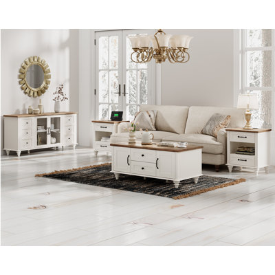 4 Piece Living Room Table Set - Includes Modern Coffee Table With Storage Cabinet, Glass Door TV Stand For 65 Inch TV, Set Of 2 Side End Tables With C