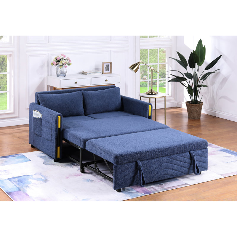Canapé-lit confortable en velours bleu marine - Fonction extensible pour les jambes et poches latérales