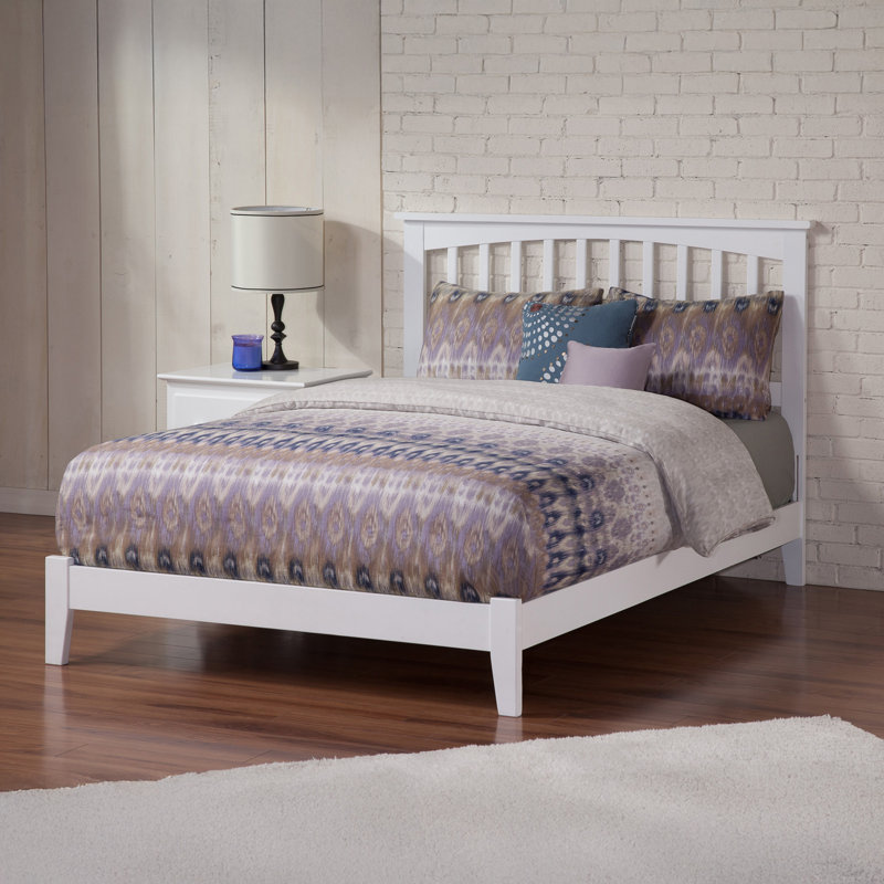 Abingt Solid Wood Foundation Bed , King, White