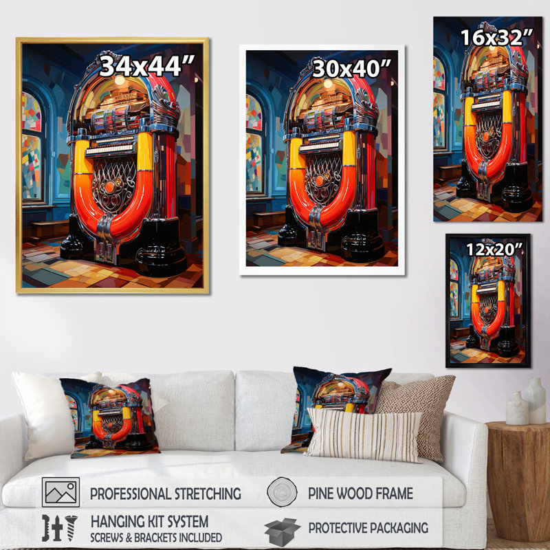 " Jukeboxes Nostalgic Melodies I ", Gold Picture Framed, 32" H x 16" W x 1" D