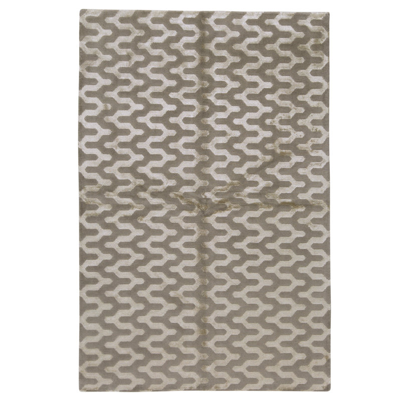 Tapis gris et ivoire noué à la main de haute qualité
