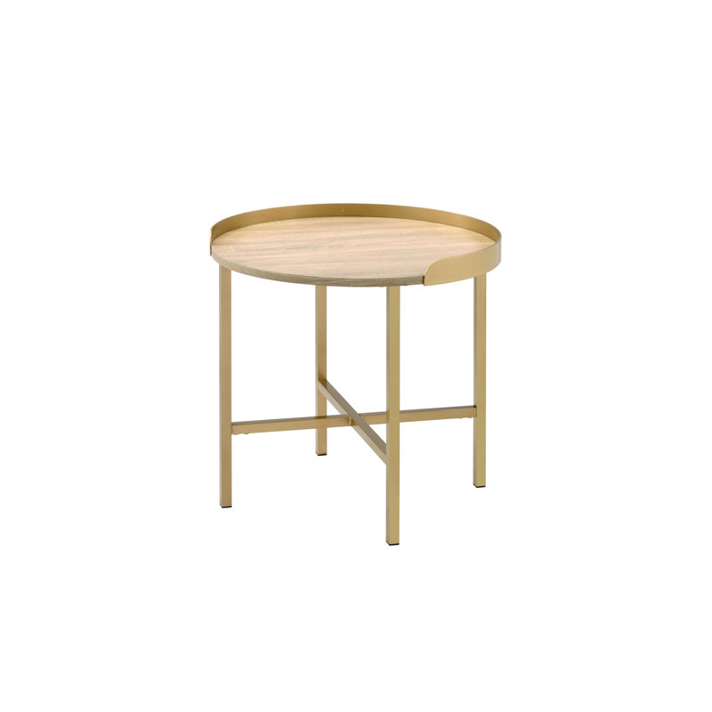 Plateau de table en chêne et table de bout à finition dorée