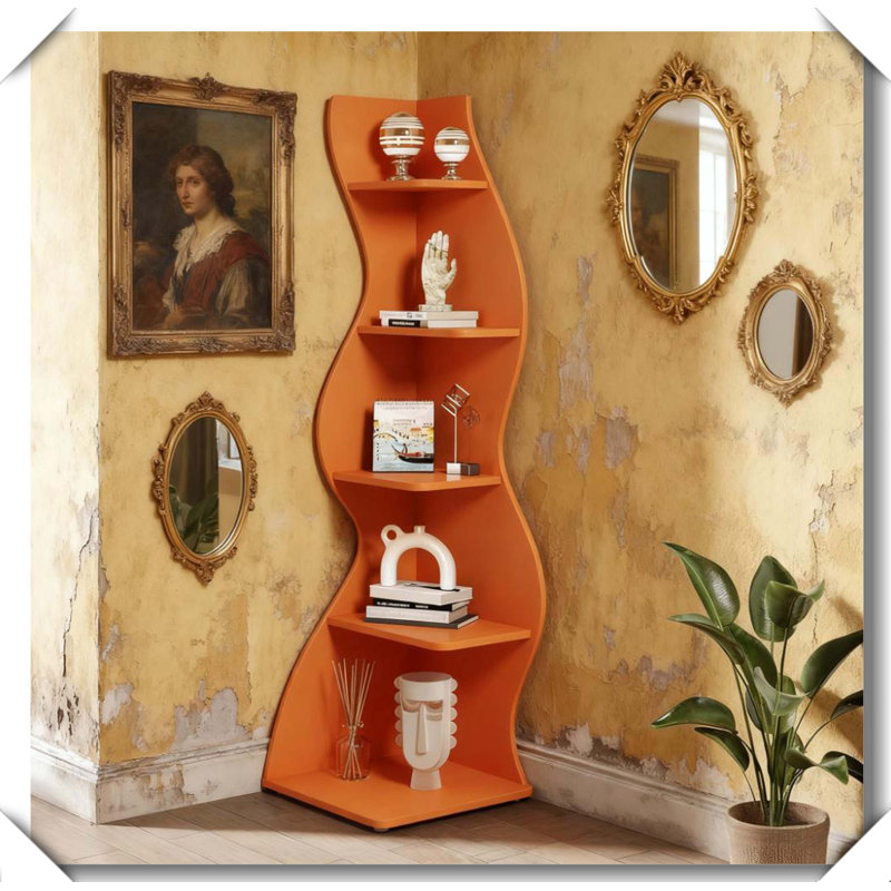 5-Tier Wall Corner Bookshelf Sturdy Storage Rack Plant Stand, Orange