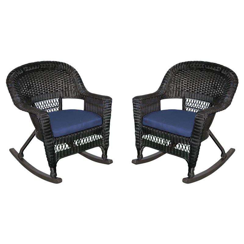 Chaise berçante en osier Raenesha, Noir, Bleu