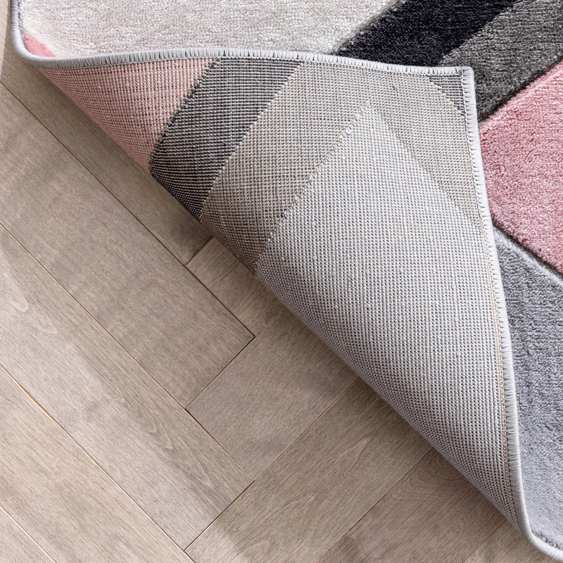 Markovich Blush Pink Modern Geometric Stripes 3D Textured Rug, Runner 2'7" x 9'10"