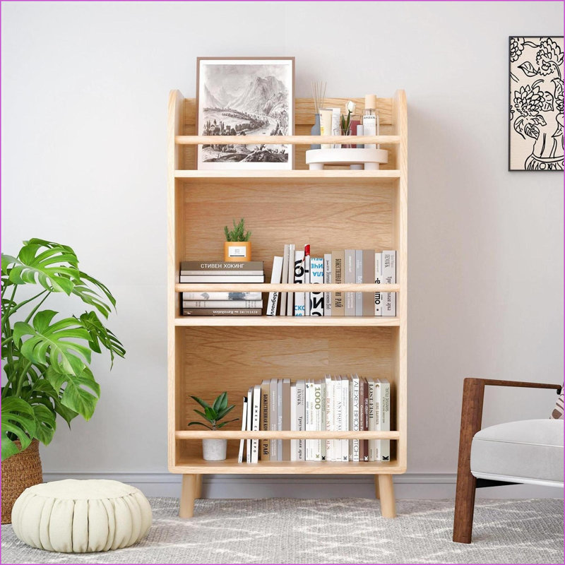Bibliothèque, style campagne moderne en bois de pin massif à 3 niveaux, l 19,69 po x H 36,61 po | Bois naturel | Pin