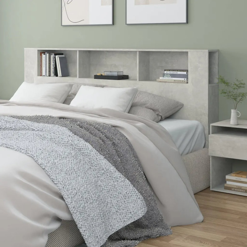 17 Stories Headboard Cabinet Engineered Wood, Concrete Grey, Single (3')