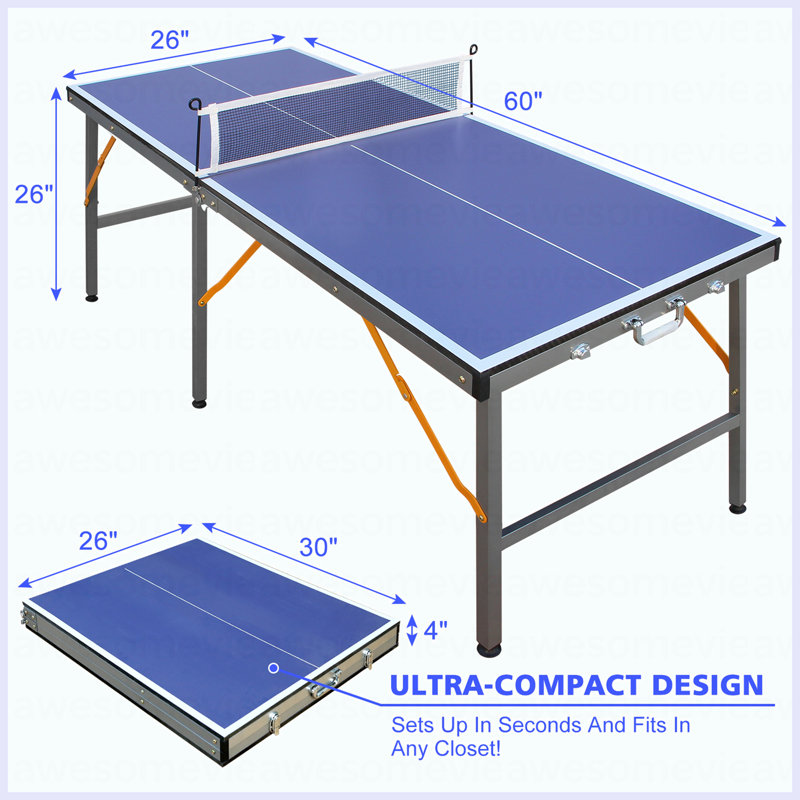 Ensemble de table de ping-pong pliable et portatif de 5 pieds de taille moyenne pour jeux de société avec filet, 2 raquettes de tennis de table et 3 balles