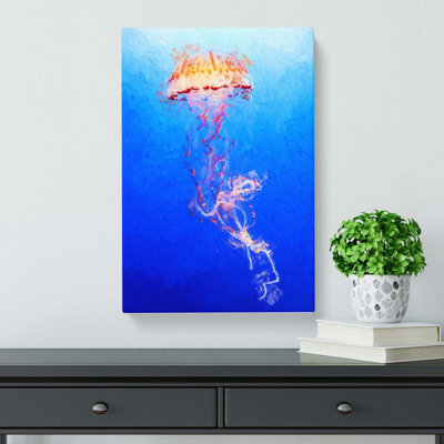 Orange Jellyfish In Abstract - Wrapped Canvas