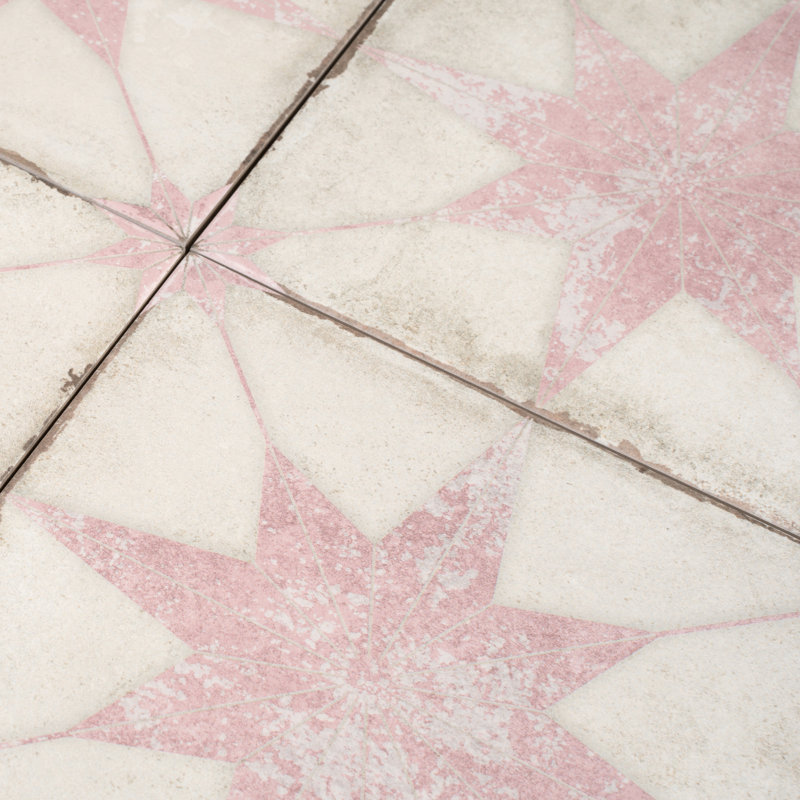 Faenza 8x8 White Pink Porcelain Square Motif Wall and Floor Tile (6.46 sq ft/case) - 15 Pack, Pink/White