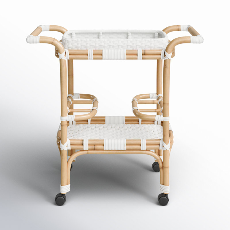 Selena & Rattan Bar Cart, White