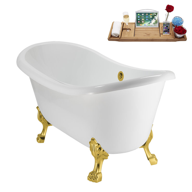 59" Streamline Clawfoot Tub,Tray,Drain, Clawfeet, Polished Gold, Polished Gold