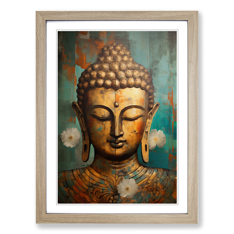 Buddha Art Deco Art - Framed Print, 34cm H x 25cm W x 2cm D, Oak Framed