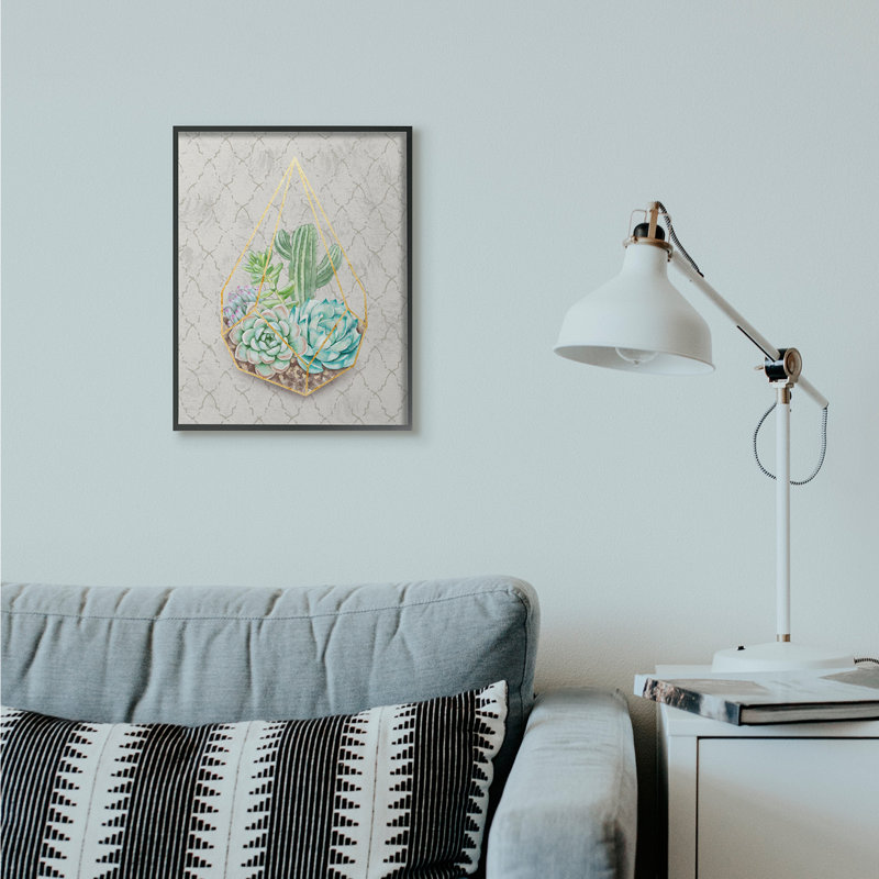 «Succulent Basket Gold Grey», impression, H 30 po x l 24 po, Giclée encadrée noir minuit