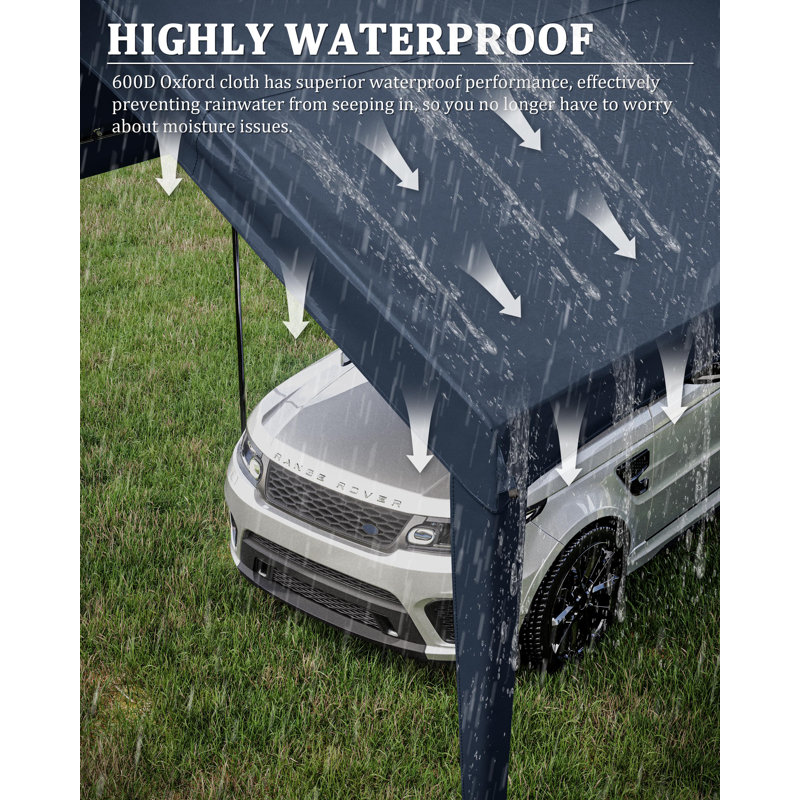 Carport Canopy Replacement Cover With Ball Bungees (Frame Is Not Included), Navy Blue, 112.8" H x 144" W x 240" D