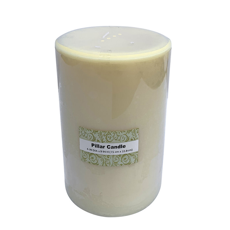 Bougie cylindrique sans parfum, H 9 po x l 6 po x P 6 po, Ivoire, 4