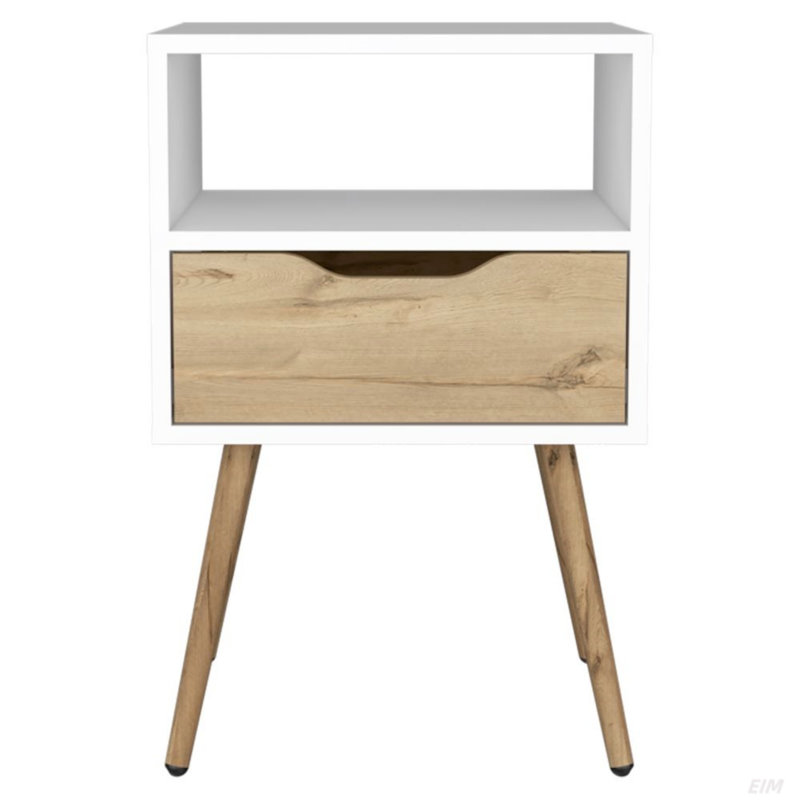Nightstand , Superior Top, One Open Shelf, One Drawer, Four Legs, Brown