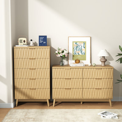 2-Piece Water Ripple Bedroom Set: 6-Drawer Wide Dresser and 5-Drawer Tall Chest
