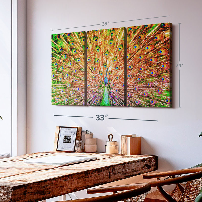 «Grand Green Peacock Wall Art» sur toile, H 24 po x l 38 po x P 1,25 po