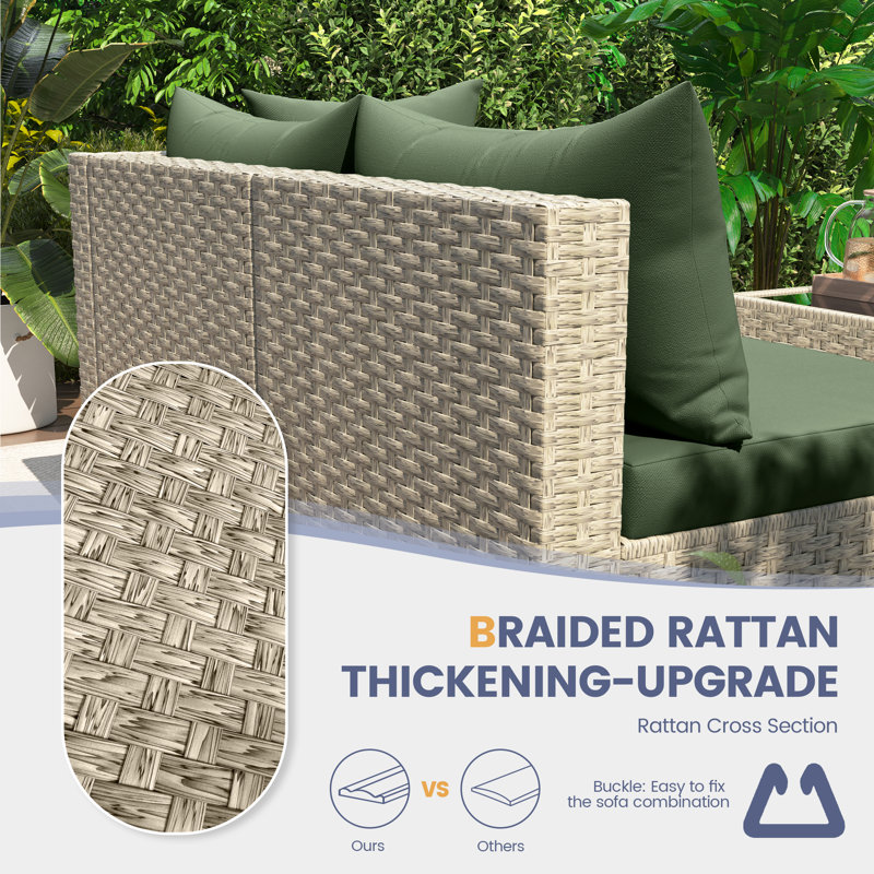 5 Pieces Rattan Patio Conversation Sets With Cushions, Green