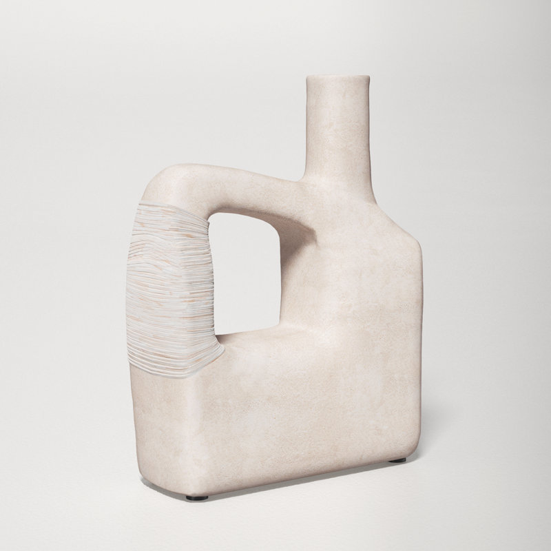 Wander Handmade Stoneware Table Vase, White, 13" H x 10" W x 4" D