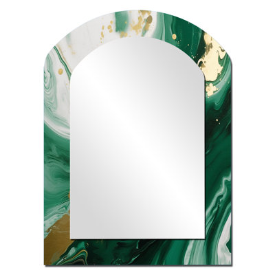 Green and Gold Serene Cascade III - Abstract Asymmetrical Decorative Wall Mirror, Green Arch Large Mirror, Printed Metal Art