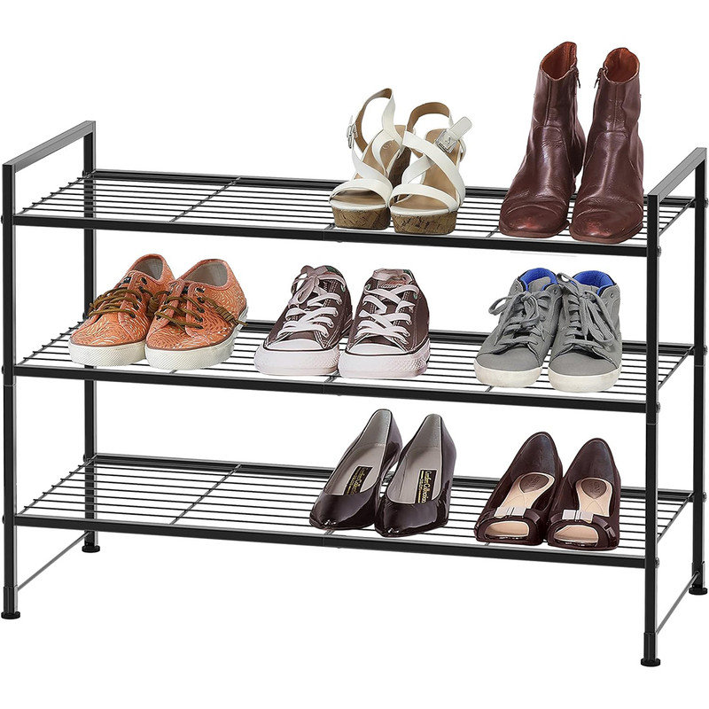 Black Metal 9 Pair Stackable Shoe Rack