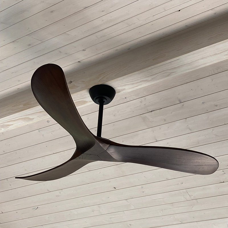 Swell 80" Indoor/Outdoor Smart Wooden Ceiling Fan with Remote, Matte Black, Walnut