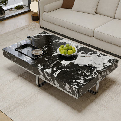 Modern Rectangle Slate Coffee Table with Tray