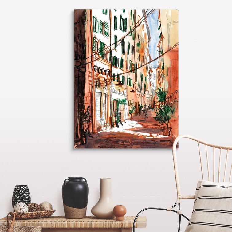Italian Alleyways - Genova by Eleanor Doughty - Painting Print on Canvas Red Barrel Studio Format: Black Framed, Size: 42 H x 32 W x 1.75 D