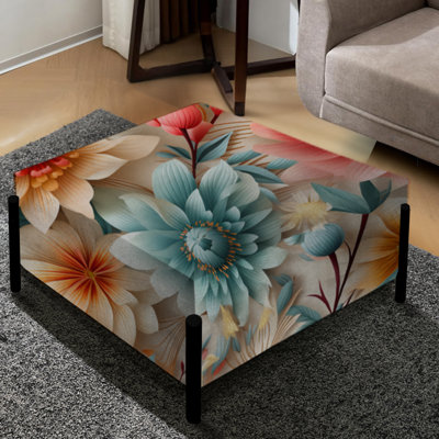 Collage de couleurs pastel éclectique floral - repose-pieds carré éclectique