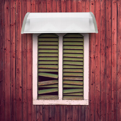 120 x 80cm (47.2" x 31.5") Curved Transparent Polycarbonate Door Canopy with Reinforced Bracket, Wind-Resistant Weatherproof Porch Awning for UK Cottage & House Entrances