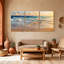 Plage, coucher de soleil, océan, vagues, plage, sable, ciel, nuages, horizon, ensemble de 3 impressions sur toile-293839153