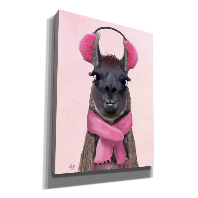 «Chilly Llama Pink» par Fab Funky, art mural sur toile, H 16 po x l 12 po x P 0,75 po