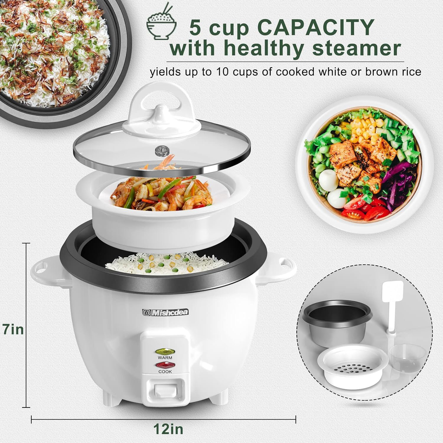 Mishcdea Rice Cooker 10 Cups Uncooked & Food Steamer (20 Cooked ...