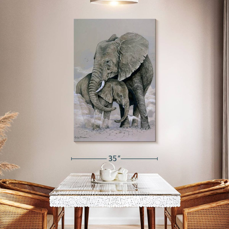 Maman et bébé éléphant, H 51 po x l 34 po