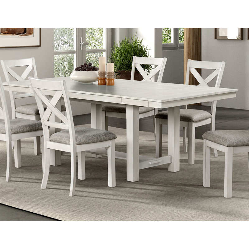 Table de salle à manger rectangulaire contemporaine en chêne blanc rustique avec mécanisme extensible, placage