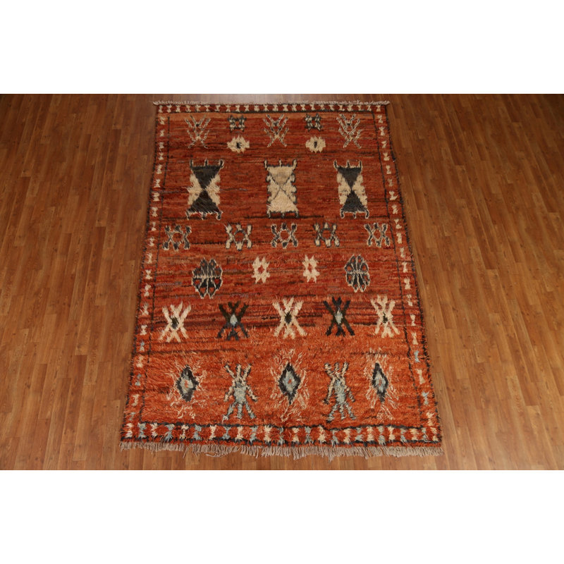 Tapis marocain orange en laine fait à la main 7 x 10