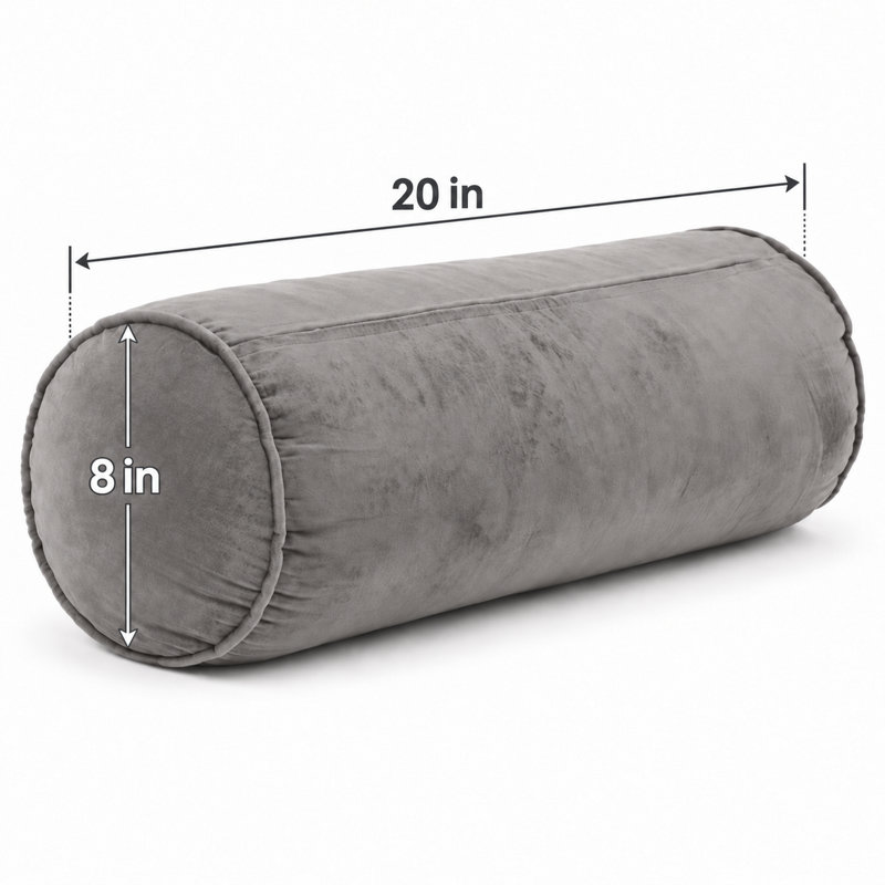 Velvet Bolster Pillow Set of 2 with Removable Cover, Decorative Cylindrical Neck Pillow, Armrest Pillow & Lumbar Support Pillow, PP Cotton and Foam Bead Fill