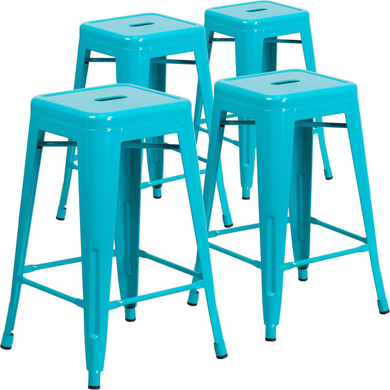 Anastassios Industrial Style Stool - Modern Metal Galvanised Steel, Blue, Counter Stool (60.96cm Seat Height)