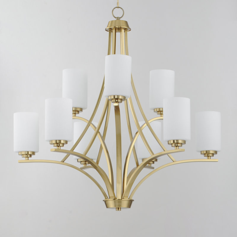 Deven 9 - Light Dimmable Classic / Traditional Chandelier, Satin Brass