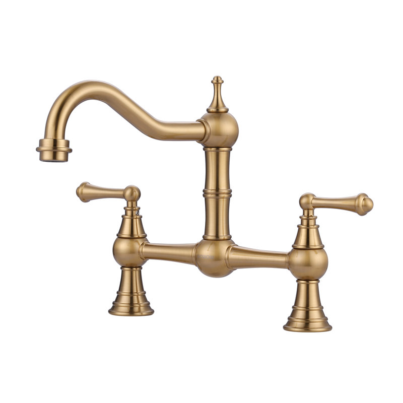 Robinet de cuisine pont en laiton Heritage avec douchette, robinet de cuisine 4 trous à 2 poignées, robinet central de 8 pouces pour éviers de cuisine
