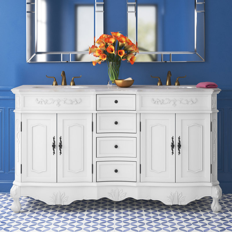 Ensemble de meuble-lavabo double 60 po Lunette, Blanc antique, Blanc ivoire