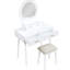 Mobilier de luxe: meuble-lavabo à finition blanche avec 4 tiroirs, miroir à DEL et tabouret pour miroir de chambre à coucher, tiroirs coulissants assortis-131299525