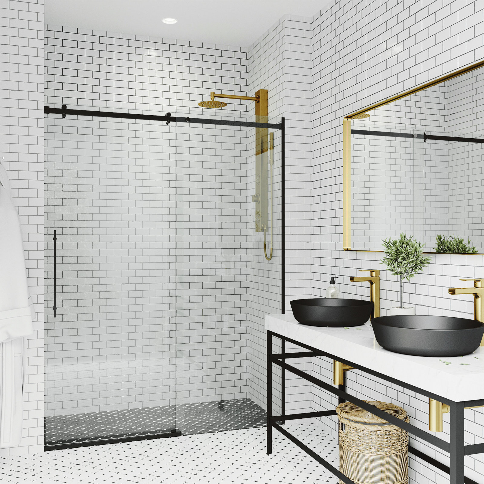 Luca Frameless Sliding Shower Door, Matte Black