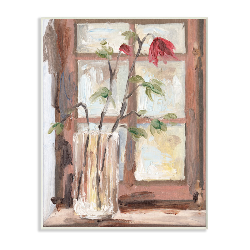 Vase de fleurs doux rouge, Plaque murale, H 15 po x l 10 po