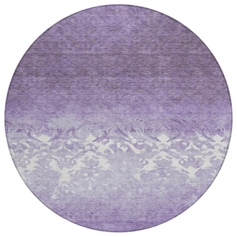 Machine Washable Indoor/Outdoor Xhevrie Purple Rug, Round 8'